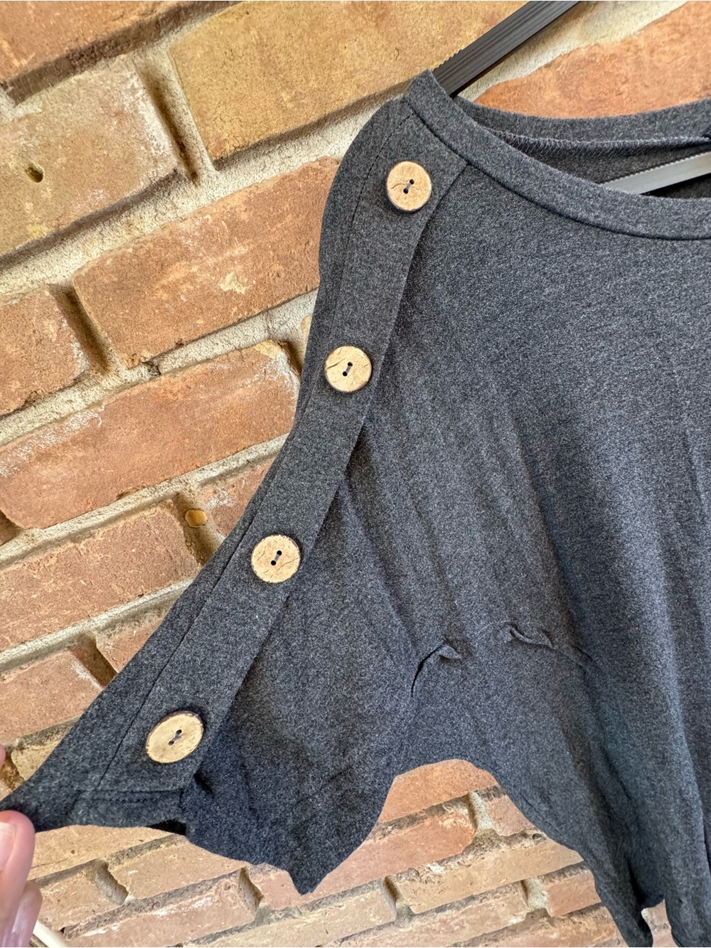 Misia Charcoal Gray Short Sleeve Top with Button-Shoulder Detail - Picture 3 of 5